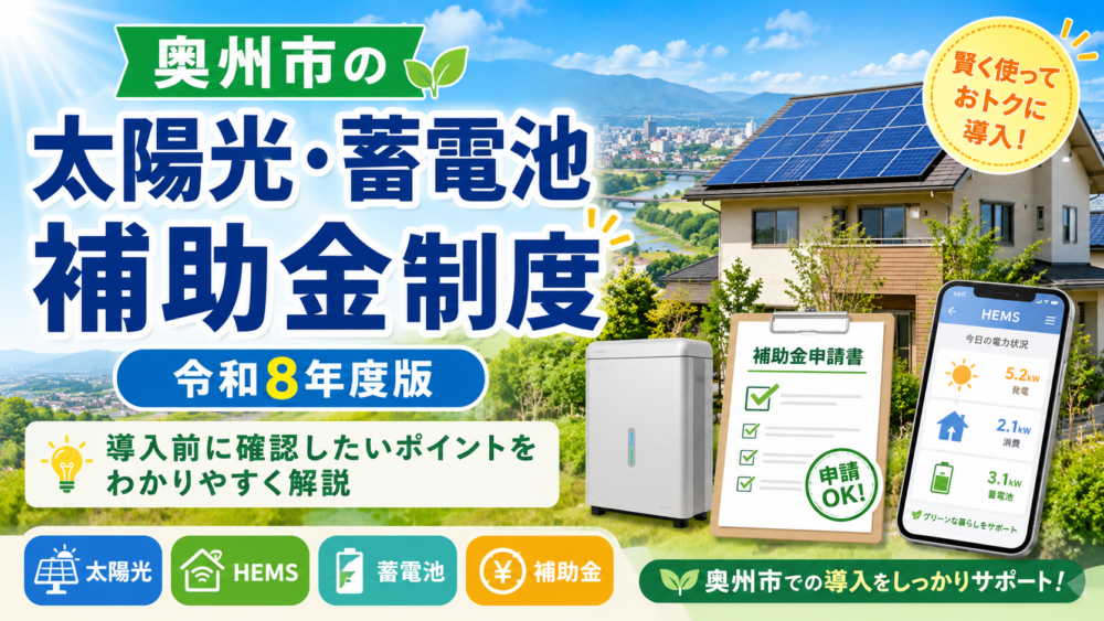 奥州市で太陽光・蓄電池を検討する人へ。令和8年度に確認したい補助金制度をわかりやすく解説