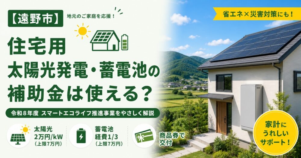 【遠野市】住宅用太陽光発電・蓄電池の補助金は使える？令和8年度スマートエコライフ推進事業を解説